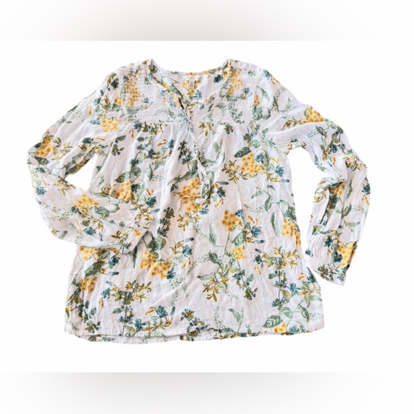 LUCKY BRAND Blouse Sz M Floral Smock Front LS Peasant Boho Soft Tunic Top - Picture 7 of 14